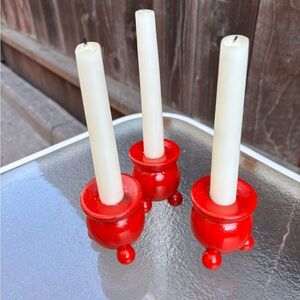 Set of 3 dala ball Swedish Folk Art Red Candle Holder Sweden ball Footed Wood 🔴